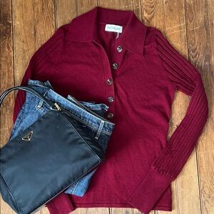 Women’s NICHOLAS Basma Women's Deep Red 70s Collared Sweater